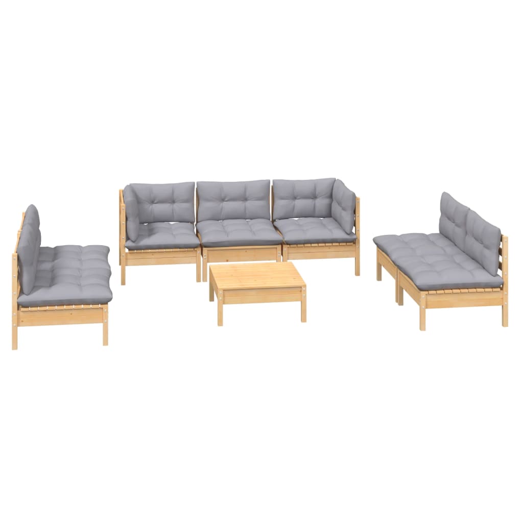 vidaXL Ensemble de salon 8 personnes avec des coussins gris massifs à Grenenhout