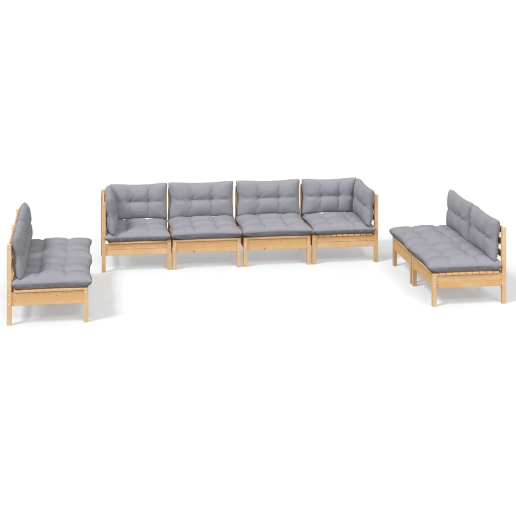 vidaXL 8-delige Loungeset met grijze kussens massief grenenhout