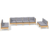 vidaXL 8-delige Loungeset met grijze kussens massief grenenhout