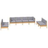 vidaXL 8-delige Loungeset met grijze kussens massief grenenhout