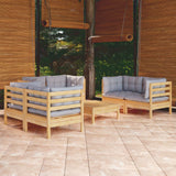 vidaXL 7-Piece Lounge Set with Grey Cushions Pine Wood