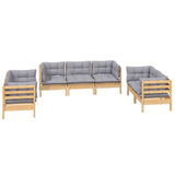 vidaXL 7-delige Loungeset met grijze kussens grenenhout
