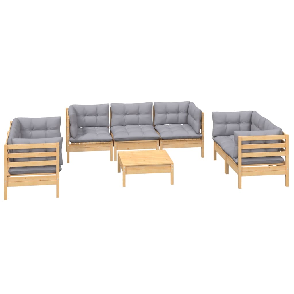 vidaXL 8-Piece Lounge Set with Grey Cushions Pine Wood