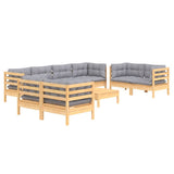 vidaXL 9-delige Loungeset met grijze kussens massief grenenhout