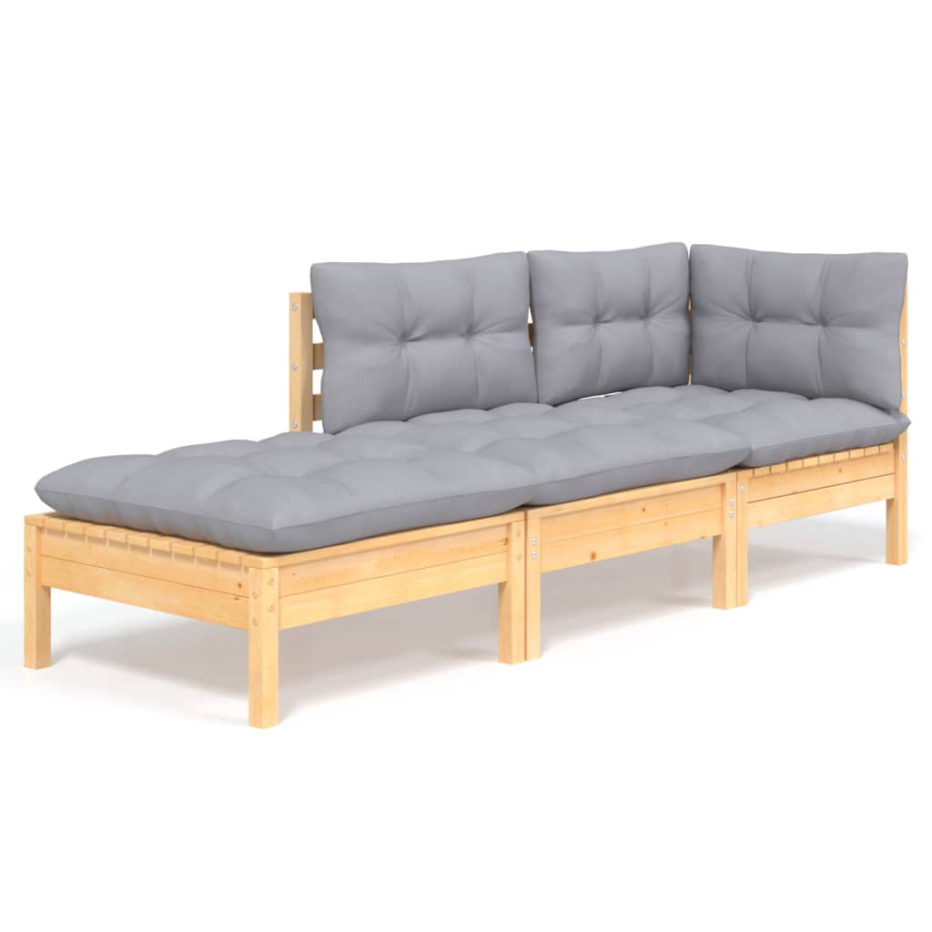 vidaXL Ensemble de salon 3 personnes avec des coussins gris massifs à Grenenhout