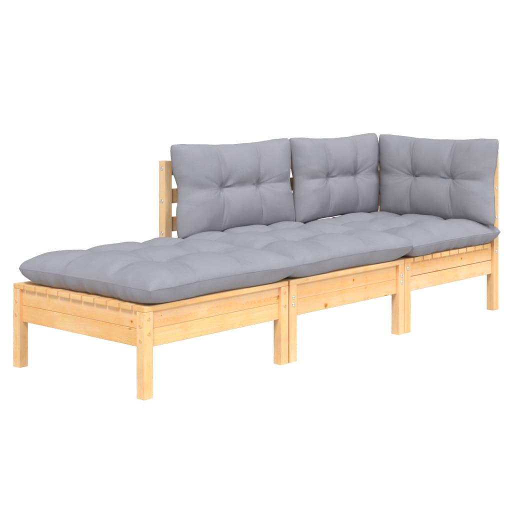 vidaXL Ensemble de salon 3 personnes avec des coussins gris massifs à Grenenhout