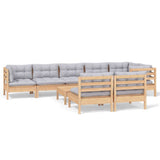 vidaXL Ensemble de salon 9 personnes avec des coussins gris massifs à Grenenhout