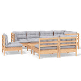 vidaXL 9-delige Loungeset met grijze kussens massief grenenhout