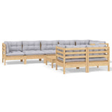 vidaXL 9-delige Loungeset met grijze kussens massief grenenhout
