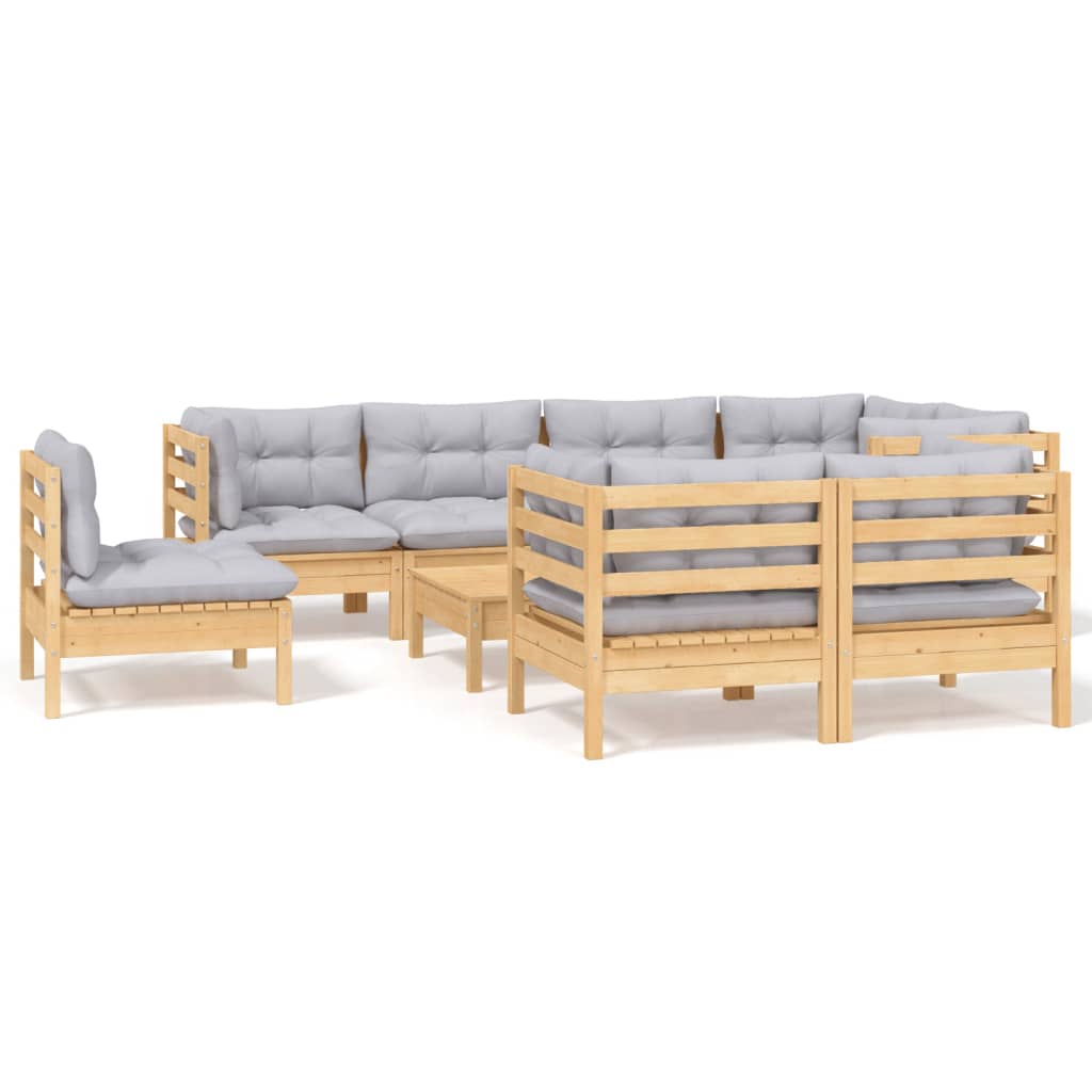 vidaXL 9-delige Loungeset met grijze kussens massief grenenhout