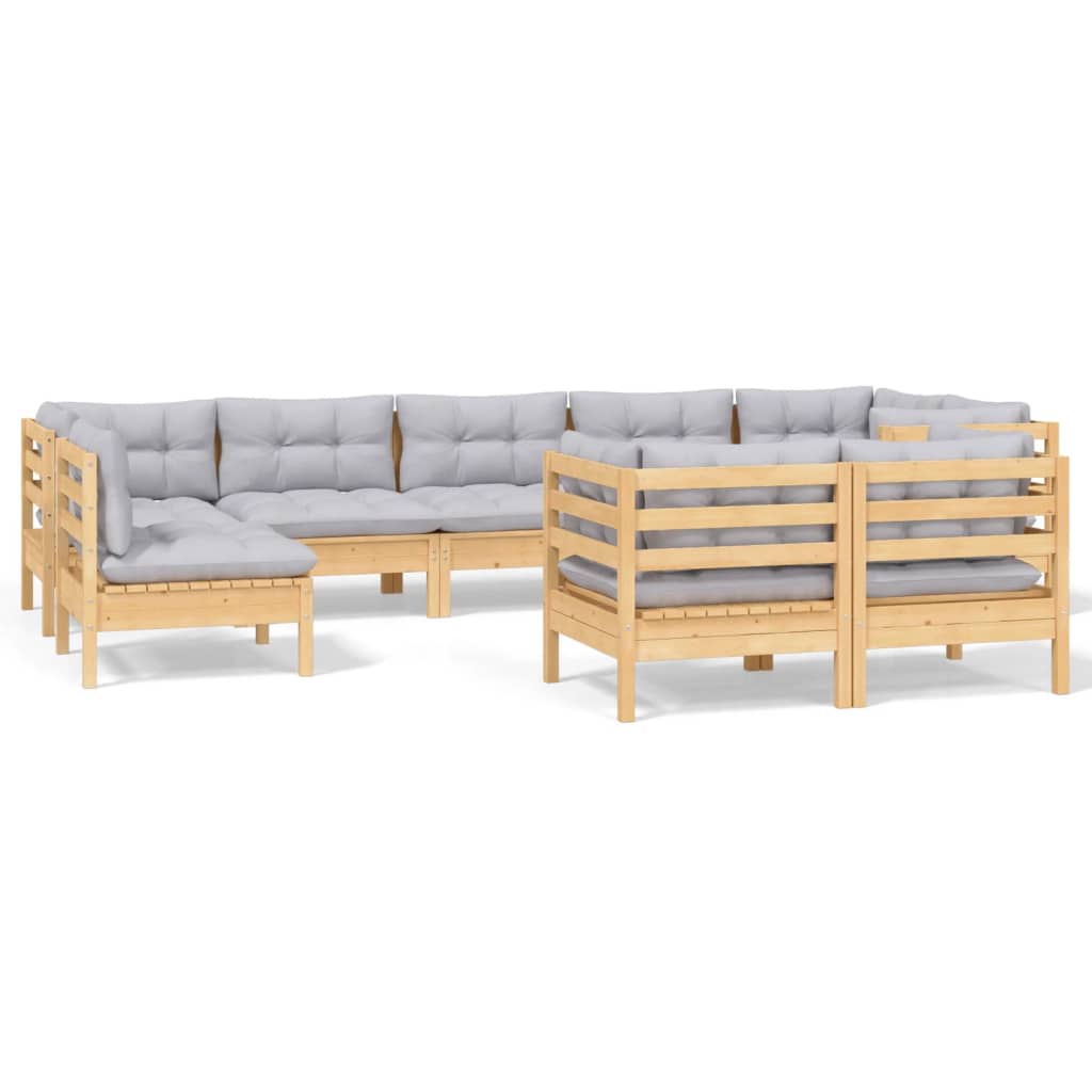 vidaXL 9-delige Loungeset met grijze kussens massief grenenhout