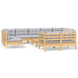 vidaXL 10-delige Loungeset met grijze kussens massief grenenhout