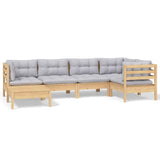vidaXL Ensemble de salon 6 personnes avec des coussins gris massifs à Grenenhout