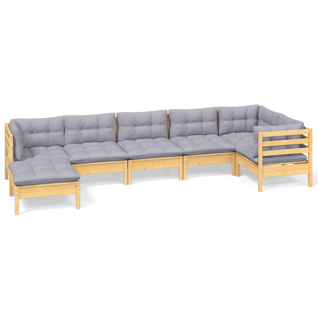 vidaXL 7-delige Loungeset met grijze kussens massief grenenhout
