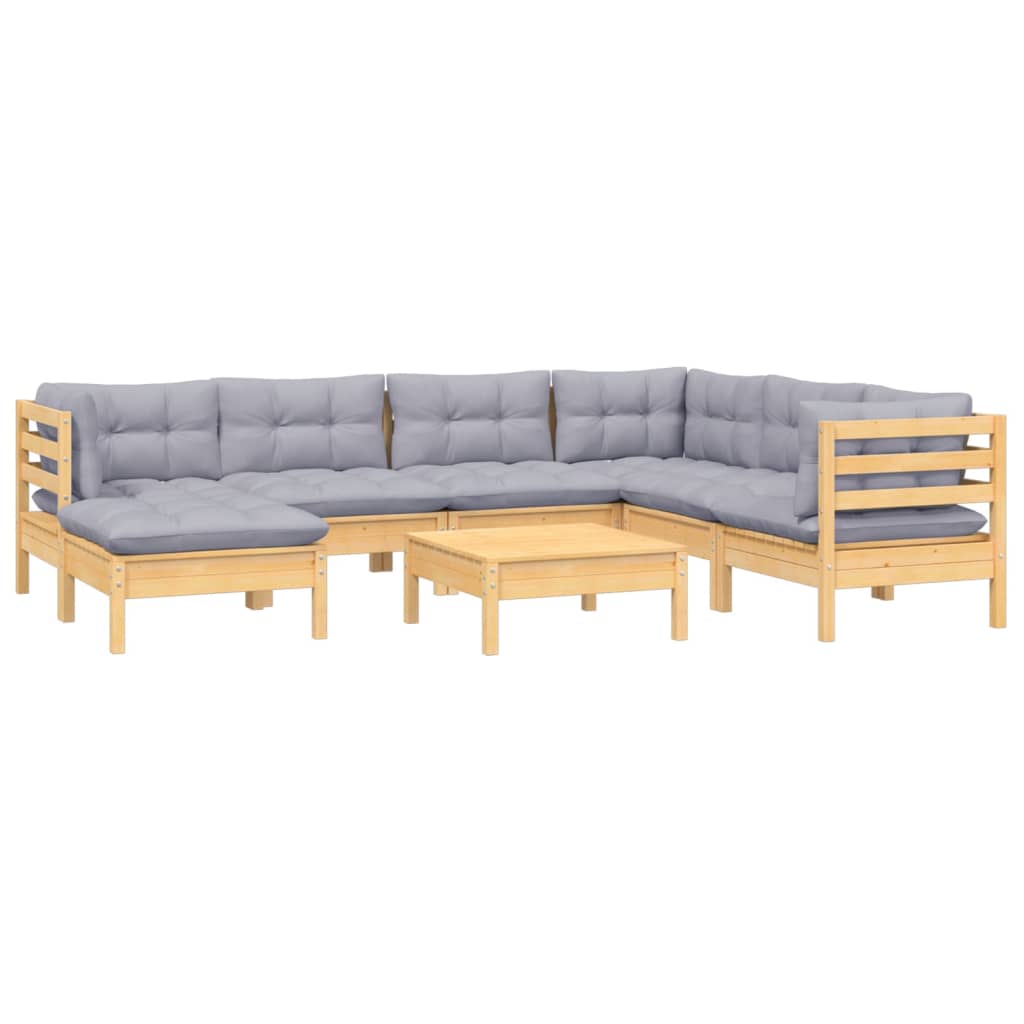 vidaXL 8-delige Loungeset met grijze kussens massief grenenhout