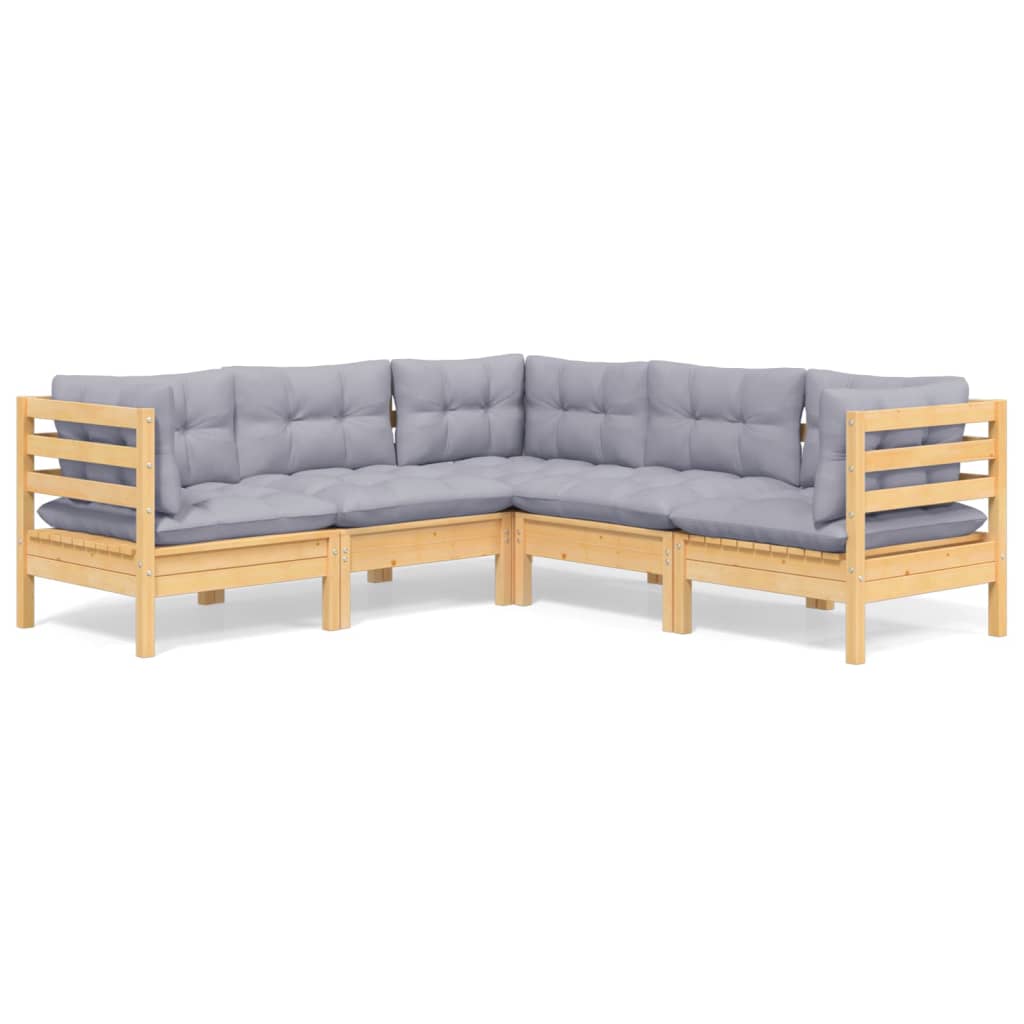 vidaXL 5-delige Loungeset met grijze kussens massief grenenhout