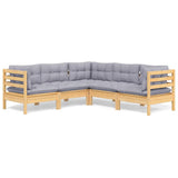 vidaXL 5-delige Loungeset met grijze kussens massief grenenhout