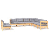 vidaXL 9-piece Lounge Set with Grey Cushions Solid Pine Wood