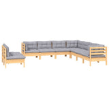 vidaXL 9-piece Lounge Set with Grey Cushions Solid Pine Wood