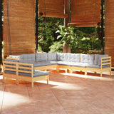 vidaXL 9-piece Lounge Set with Grey Cushions Solid Pine Wood