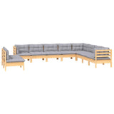 vidaXL 10-Piece Lounge Set with Grey Cushions Solid Pinewood