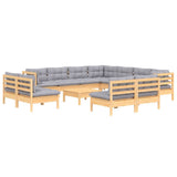 vidaXL 12-Piece Lounge Set with Grey Cushions Solid Pine Wood