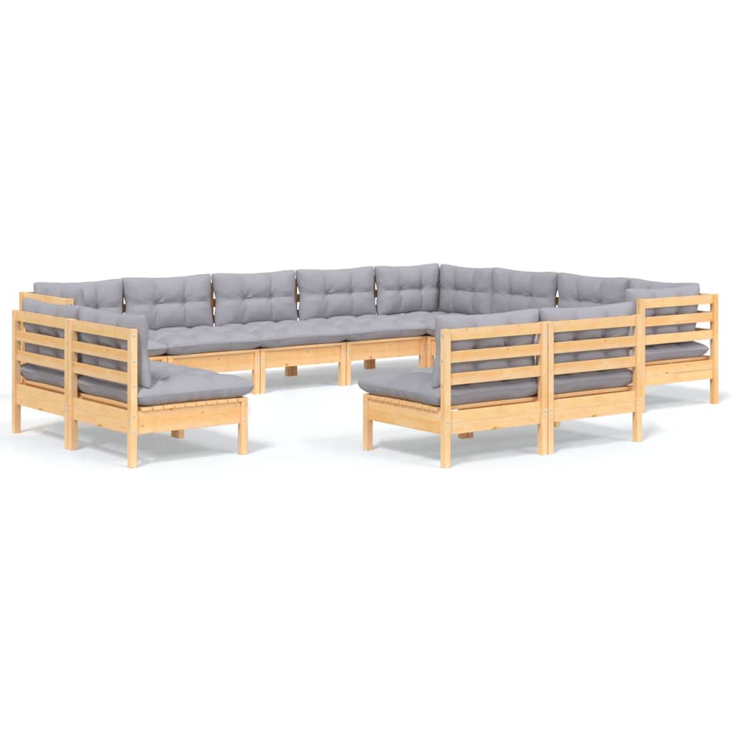 vidaXL Ensemble de salon 12 personnes avec des coussins gris massifs à Grenenhout