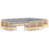 vidaXL Ensemble de salon 12 personnes avec des coussins gris massifs à Grenenhout