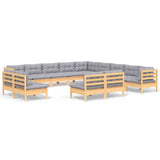 vidaXL 13-Piece Lounge Set with Grey Cushions Solid Pine Wood