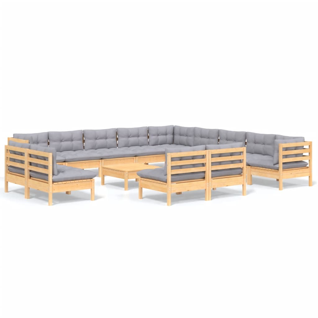 vidaXL Ensemble de salon 14 personnes avec des coussins gris massifs à Grenenhout