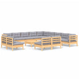 vidaXL Ensemble de salon 14 personnes avec des coussins gris massifs à Grenenhout