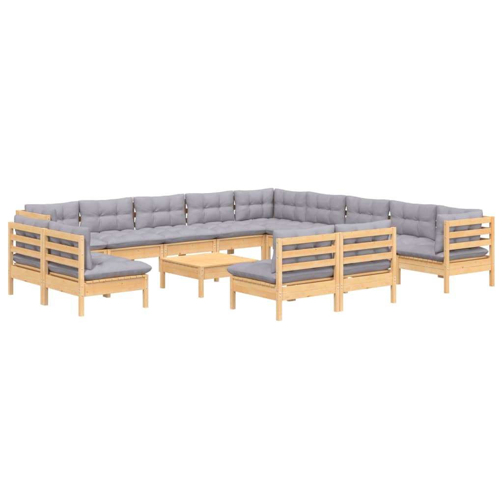 vidaXL Ensemble de salon 14 personnes avec des coussins gris massifs à Grenenhout
