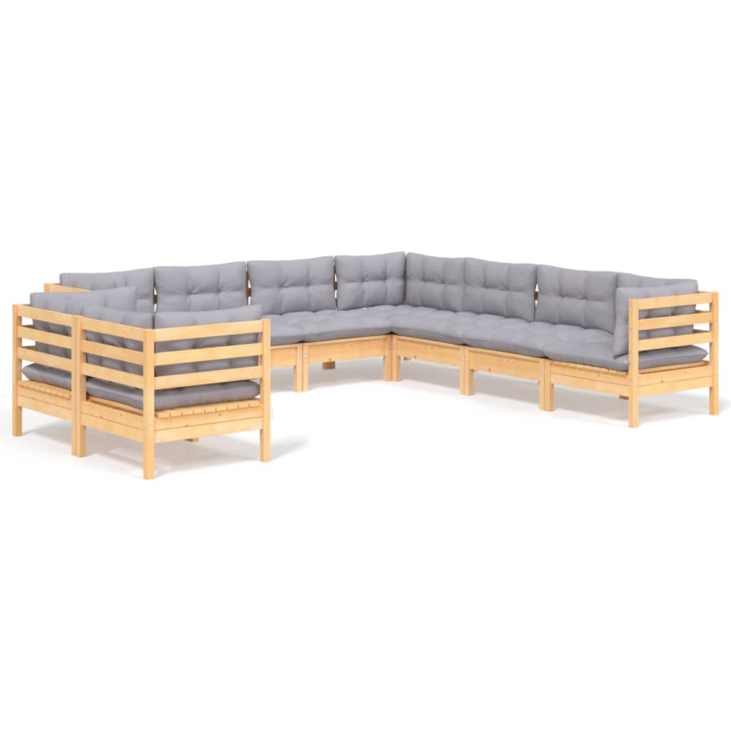 vidaXL Ensemble de salon 9 personnes avec des coussins gris massifs à Grenenhout