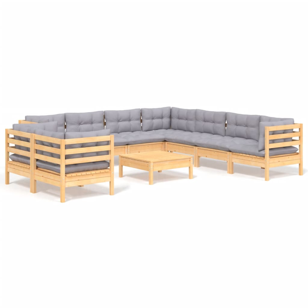 vidaXL Ensemble de salon 10 personnes avec des coussins gris massifs à Grenenhout