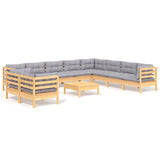 vidaXL 11-Piece Lounge Set with Grey Cushions Solid Pine Wood