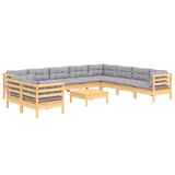 vidaXL 11-Piece Lounge Set with Grey Cushions Solid Pine Wood