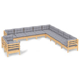 vidaXL 11-Piece Lounge Set with Grey Cushions Solid Pine Wood
