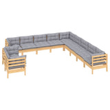 vidaXL 11-Piece Lounge Set with Grey Cushions Solid Pine Wood