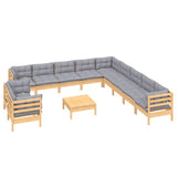 vidaXL 12-piece Lounge Set with Grey Cushions Solid Pine Wood