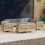 vidaXL 11-Piece Lounge Set with Grey Cushions Solid Pine Wood