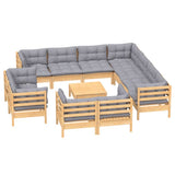 vidaXL 12-piece Lounge Set with Grey Cushions Solid Pine Wood