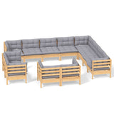 vidaXL 12-piece Lounge Set with Grey Cushions Solid Pine Wood