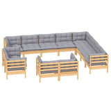 vidaXL 12-piece Lounge Set with Grey Cushions Solid Pine Wood