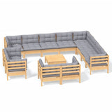 vidaXL Ensemble de salon 13 personnes avec des coussins gris massifs à Grenenhout
