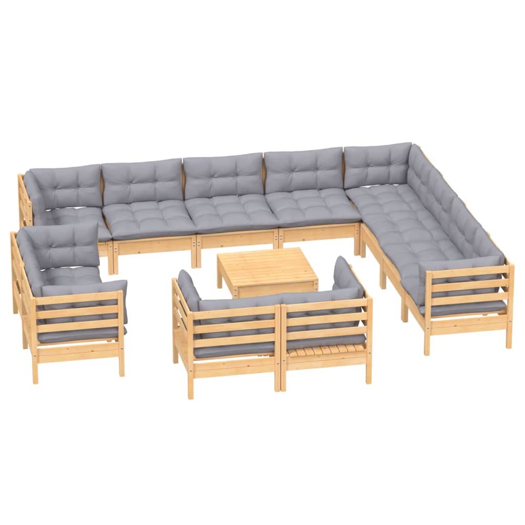 vidaXL Ensemble de salon 13 personnes avec des coussins gris massifs à Grenenhout