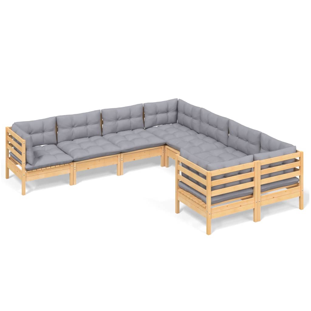 vidaXL 8-Piece Lounge Set with Grey Cushions Solid Pinewood