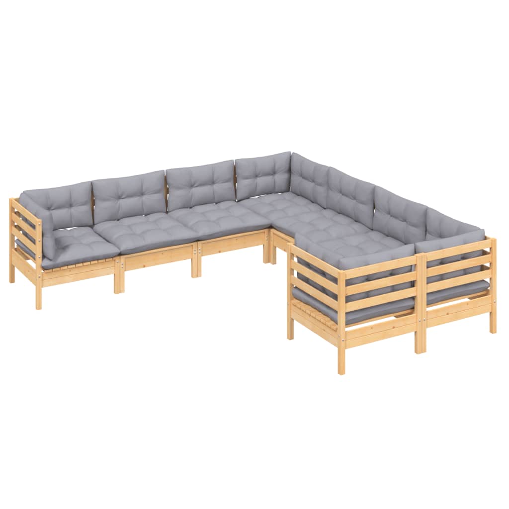 vidaXL 8-Piece Lounge Set with Grey Cushions Solid Pinewood
