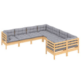 vidaXL 8-Piece Lounge Set with Grey Cushions Solid Pinewood