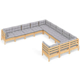 vidaXL 11-delige Loungeset met grijze kussens grenenhout