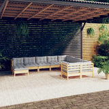 vidaXL 10-delige Loungeset met grijze kussens grenenhout